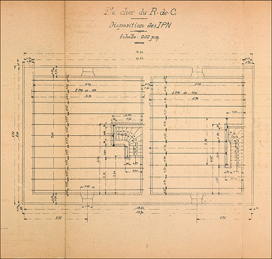 Propriété de Mr Filho Camille, Indication cadastrales : section F, quartier Fontaine des Tuiles, parcelle n°8. Projet de maison d'habitation. (Rez-de-chaussée et premier étage). Plancher du rez-de-chaussée : disposition des IPN.