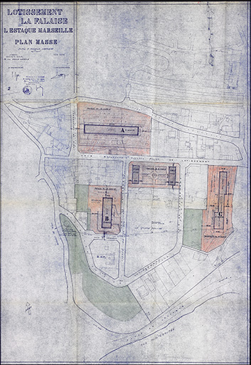Lotissement La Falaise l'Estaque Marseille. Plan masse signé J.P. Bentz architecte DPLG, daté 1960.