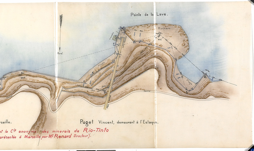 Délimitation du rivage de la mer entre le village de l'Estaque et la pointe de la Lave. Plan joint au procès-verbal de bornage du 19 décembre 1885.