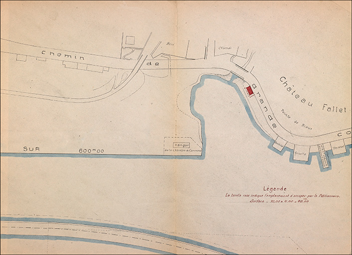 Etablissement d'un bureau d'octroi aux abords du ruisseau des Riaux en bordure du chemin du littoral entre le port de l'Estaque et le port de la Lave. 1920.