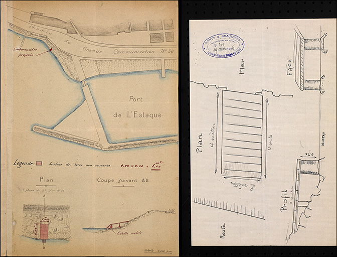 Plan. Etablissement d'un embarcadère. Emile Dallest pétitionnaire. Plan du 30 mars 1926. Croquis.