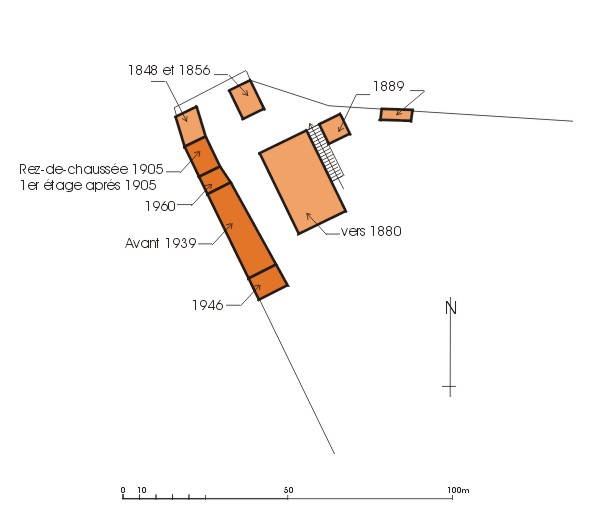 Plan chronologique de la construction des différents bâtiments.