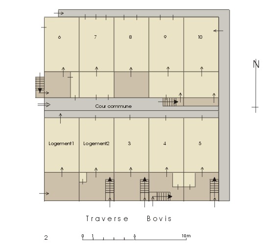 2 - plan des rez-de-chaussée des deux immeubles avec les accès privés de chaque logement.