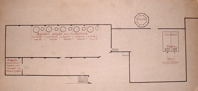 Plan masse du distilloir et de la chaufferie.