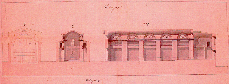 Coupes de l'ancienne église des Cordeliers.