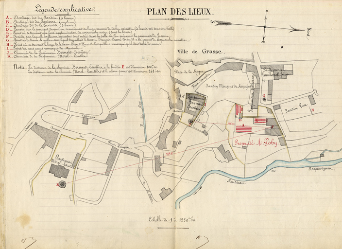 La parfumerie Toussan sur un plan de 1881. ; Plan des lieux. ; La parfumerie Tombarel frères sur un plan de 1881.