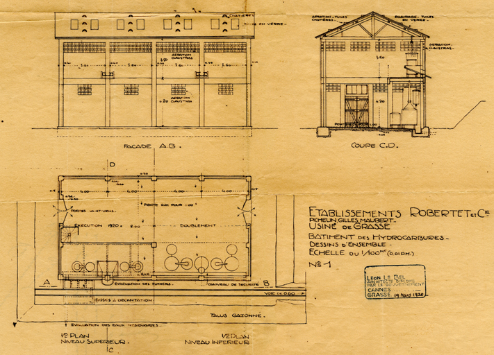 Etablissement Robertet & Cie Usine de Grasse Bâtiment des hydrocarbures Dessin d'ensemble.