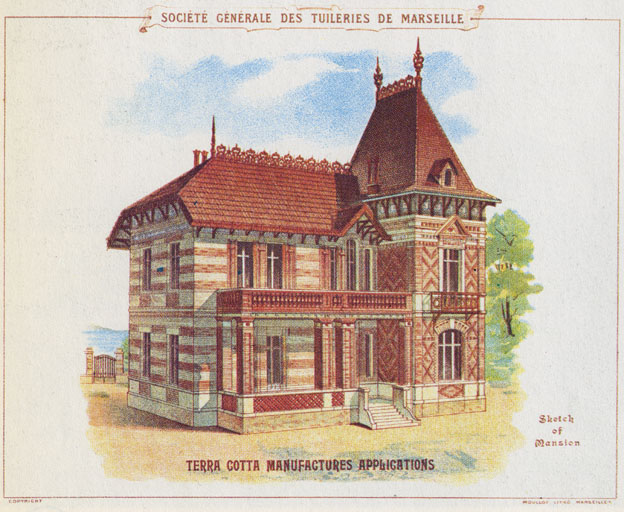 Sur un catalogue de la fin du 19e siècle, destiné à l'Australie. [Sur la page de catalogue reproduite : ] Terra Cotta manufactures applications.