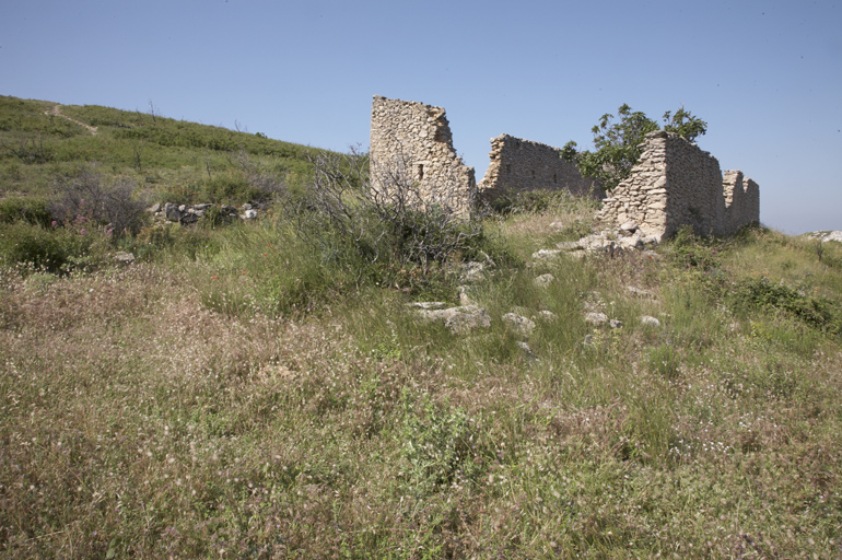 Bergerie en ruine. Vestige de parc à moutons devant le bâtiment.