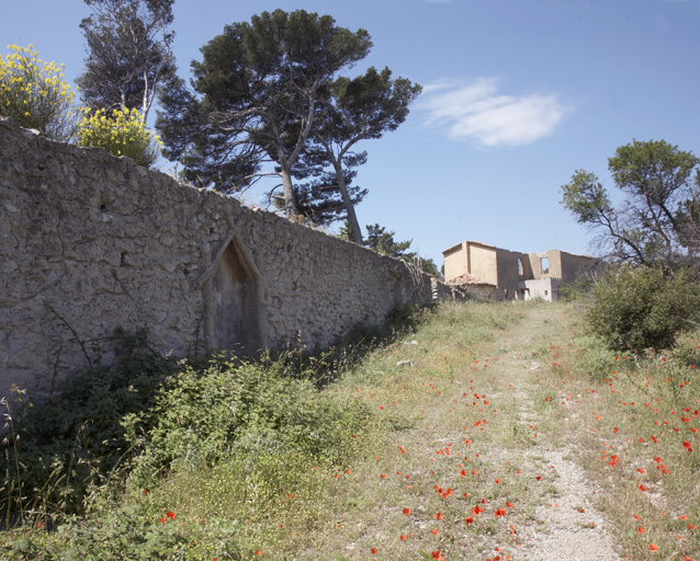 Jardin au nord-est du logis. Vue d'ensemble de l'allée prise vers le logis.