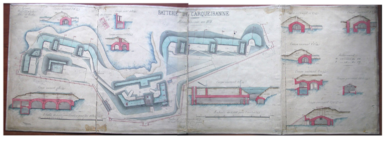Batterie de Carqueiranne [plan et coupes]. 1879