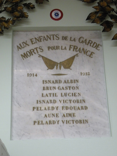 Plaque commémorative de la guerre 1914-1918.