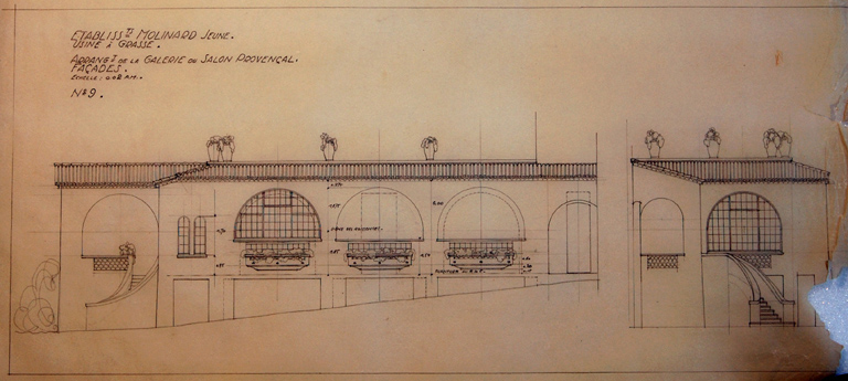 Etablissements Molinard Jeune Usine à Grasse Arrangement de la galerie du salon provençal Façades.