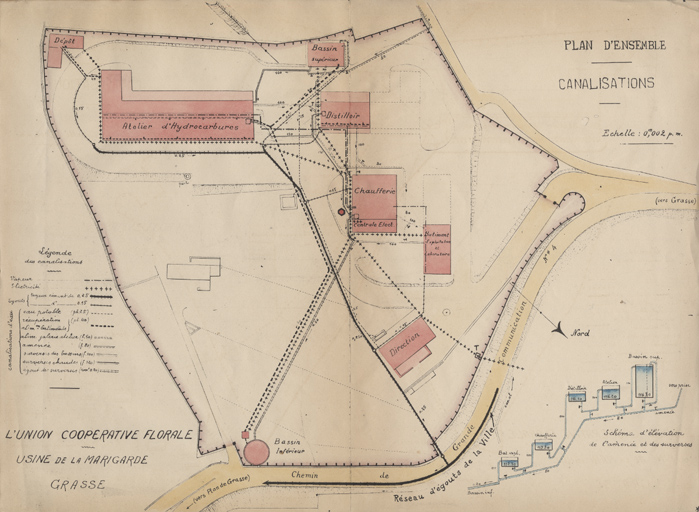 L'union coopérative florale Usine de la Marigarde Grasse Plan d'ensemble Canalisations.