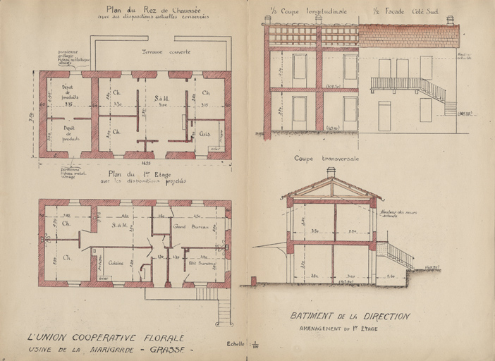 L'union coopérative florale Usine de la Marigarde Grasse Bâtimentde la direction, aménagement du premier étage.