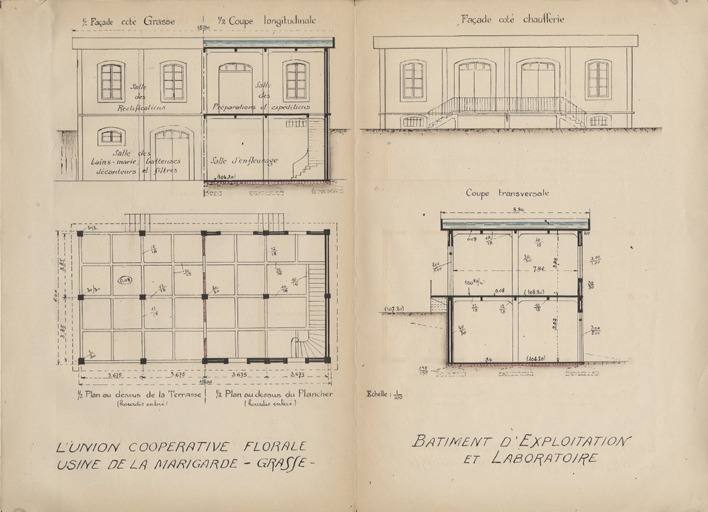 L'union coopérative florale Usine de la Marigarde Grasse Bâtiment d'exploitation et laboratoire.