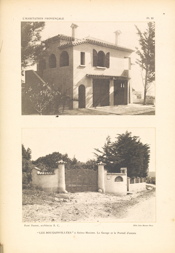 "LES BOUGAINVILLEES" à Sainte-Maxime. Le Garage et le Portail d'entrée. ; Les Bougainvillées - 1920 -