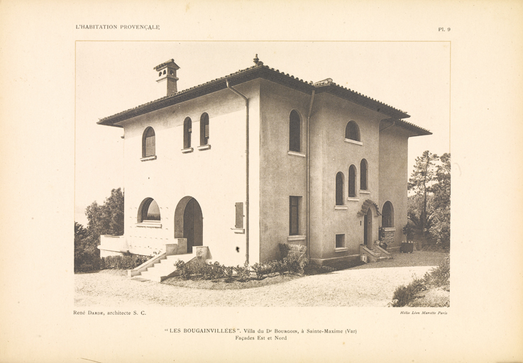 "LES BOUGAINVILLEES". Villa du Dr BOURGOIN, à Sainte-Maxime (Var). Façades Est et Nord.
