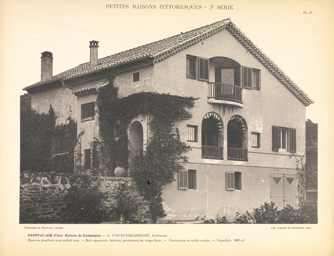 Saint-Clair (Var). Maison de campagne. - O. Van Rysselberghe Architecte. [Vue des façades sud et ouest], [vers 1910].