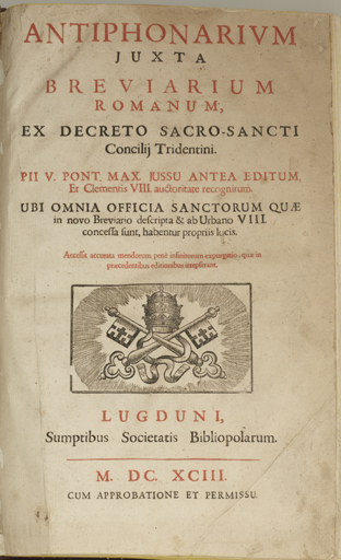 Vue générale, page de titre, antiphonaire, 1693
