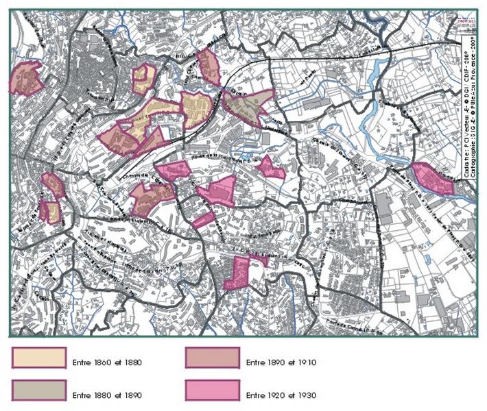 Carte historique 4 - périodes de construction des usines.