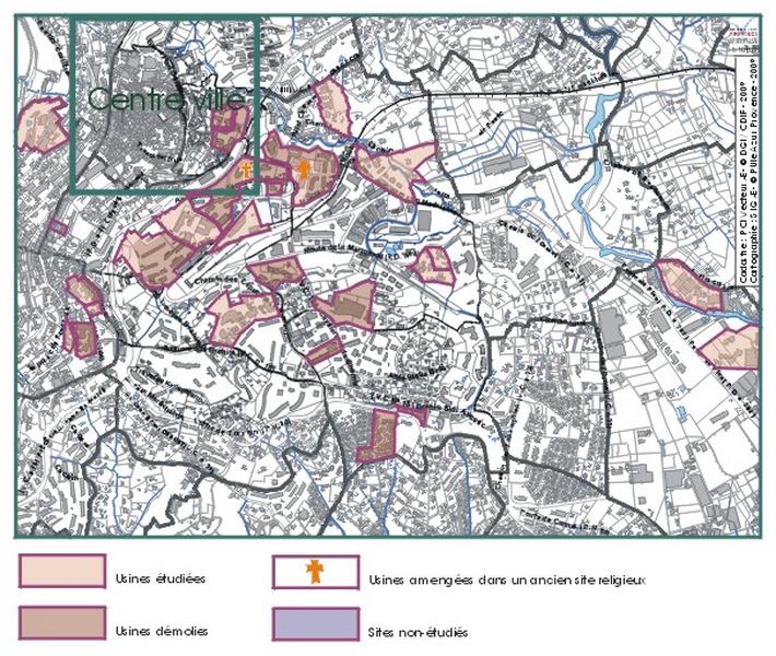 Carte 1a implantation des usines-immeubles.