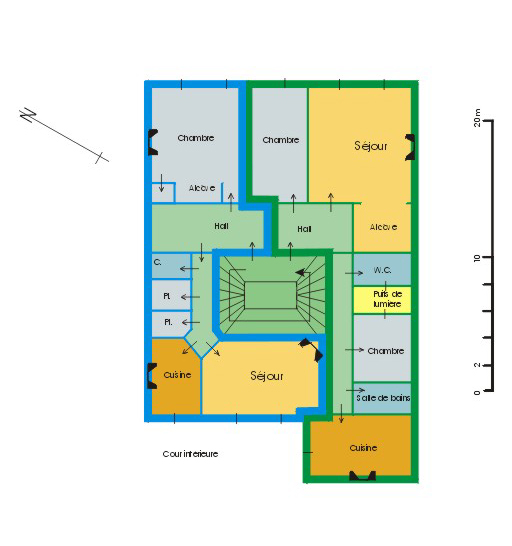 Immeuble n°61, rue de la République (Par. 58). Premier étage. Petite parcelle à un seul appartement traversant.