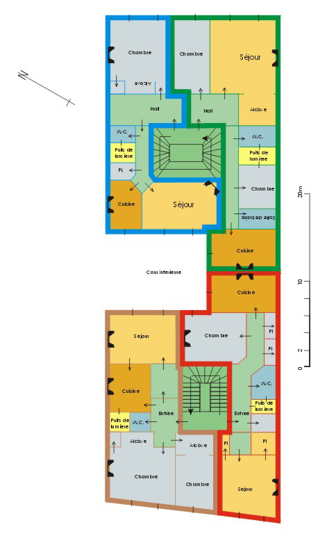 Immeuble n°61, rue de la République (Par. 58) et 61bis, rue des Phocéens (Par. 63). Deuxième étage. Deux petites parcelles d'un seul appartement.