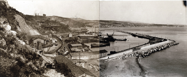 Port de la Lave. Galerie de l'Assiette. [Vue du port de la Lave avec des appontements et des usines prise du nord ouest].