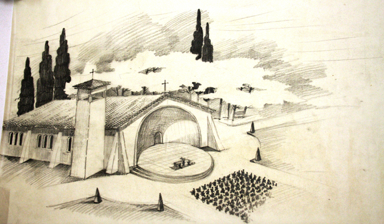 [Projet non réalisé. Vue de volume] ; Projet de chapelle à la Nartelle - vers 1950 -