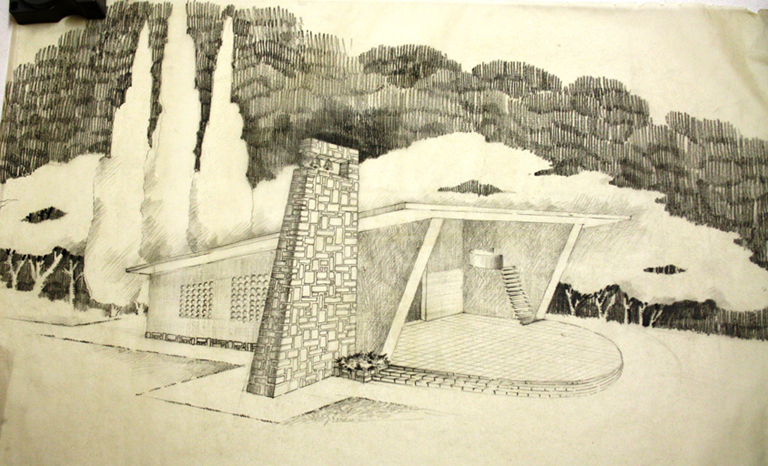 [Projet non réalisé. Vue de volume] ; Projet de chapelle à la Nartelle - vers 1950 -