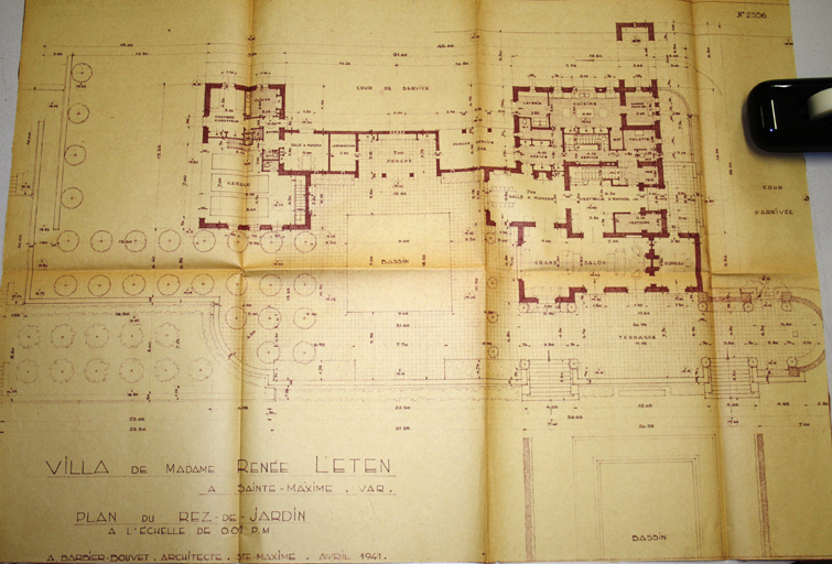 Villa de Madame Renée Leten à Sainte-Maxime. Var. Plan du rez-de-jardin.
