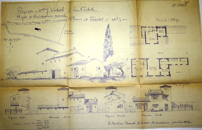 Propriété de Melle G. Vidal à La Nartelle. Projet d'habitation rurale. Plans et façades. Nartelle (la). Vierge Noire (chemin rural dit de la). 2007 AE 52.