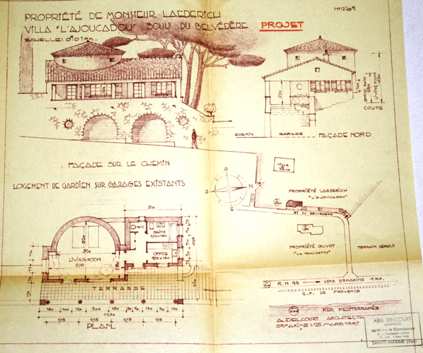 Propriété de Monsieur Laederich. Villa "L'Ajoucadou". Bould du Belvédère. Logement de gardien sur garages existants. Croisette (la). Grande-Croisette (montée de la) 8. 2007 F5 2773.
