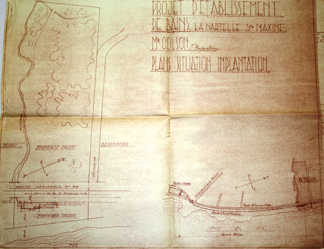 Projet d'établissement de bains. La Nartelle. Ste Maxime. Mr Colson. Plans situation implantation. [Permis de construire refusé.]