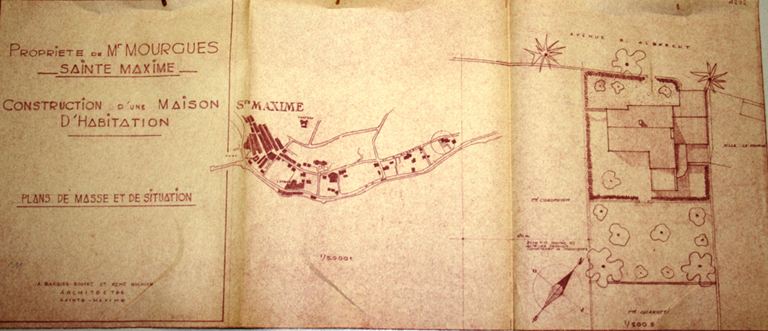 [Villa Le Bourrion]. Propriété de Mr Mourgues. Sainte-Maxime. Construction d'une maison d'habitation. Plans de masse et de situation. Batterie orientale (la). Berthie-Albrecht (boulevard). 2007 AD 145.