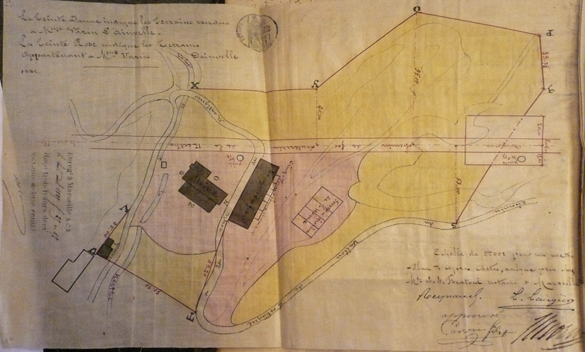 [Plan des biens vendus par les consorts Varin d'Ainvelle à Carvin, joint à l'acte de vente du 1er avril 1889 notaire Decormis. Il s'agit de l'usine à chaux de Villeneuve lors du chantier de la Nerthe ]