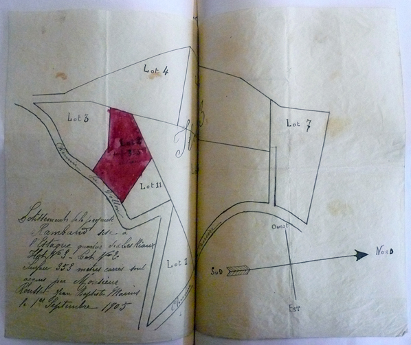 Lotissement de la propriété Rambaud sise à l'Estaque Ilot 3 lot n°2 ... [joint à l'acte de vente du 1er septembre 1905]