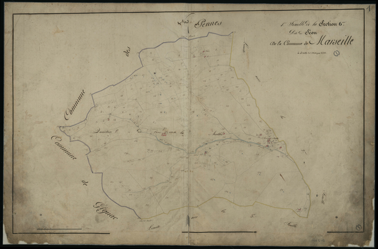 Plan cadastral de Marseille, 1819 : 1ere feuille de la section 6 dite de Séon commune de Marseille. [La Nerthe], 1819