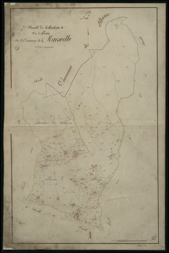 Plan cadastral de Marseille, 1819 : 7e feuille de la section 6 dite de Séon commune de Marseille. [Le Vallon, Plan de Saint-Henri]