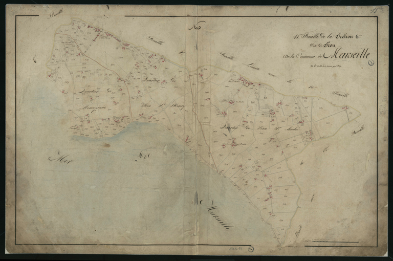 Plan cadastral de Marseille, 1819 : 11e feuille de la section 6 dite de Séon commune de Marseille.. [Mourepiane, Saint-Henri, Saint André]