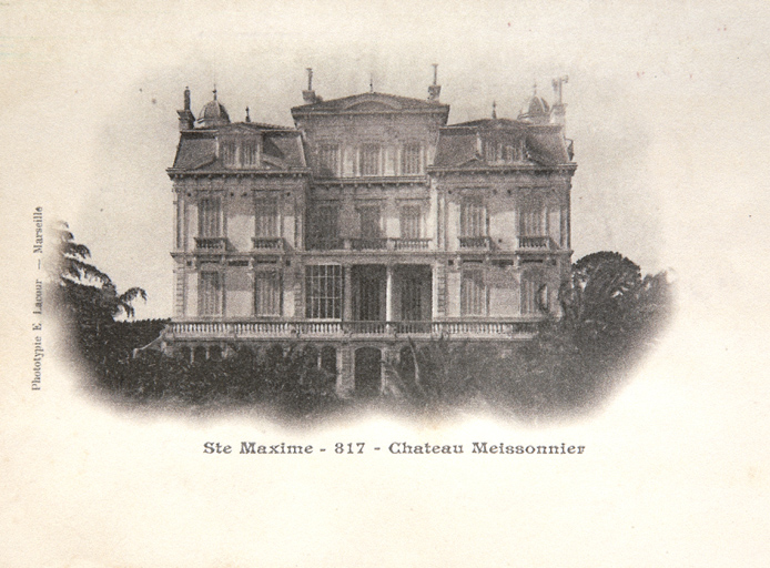 Ste Maxime - 817 - Château Meissonnier. Phototypie E. Lacour - Marseille. [Façade sud sur jardin. Phototype, vers 1900,]