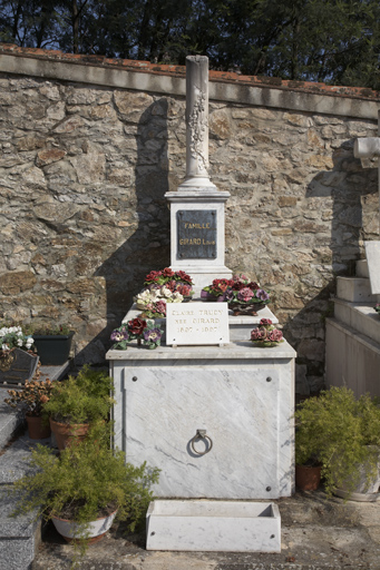 Mur sud-est. Concession 68. Tombeau de la famille Louis Girard. Colonne brisée sculptée d'un rameau de lierre.