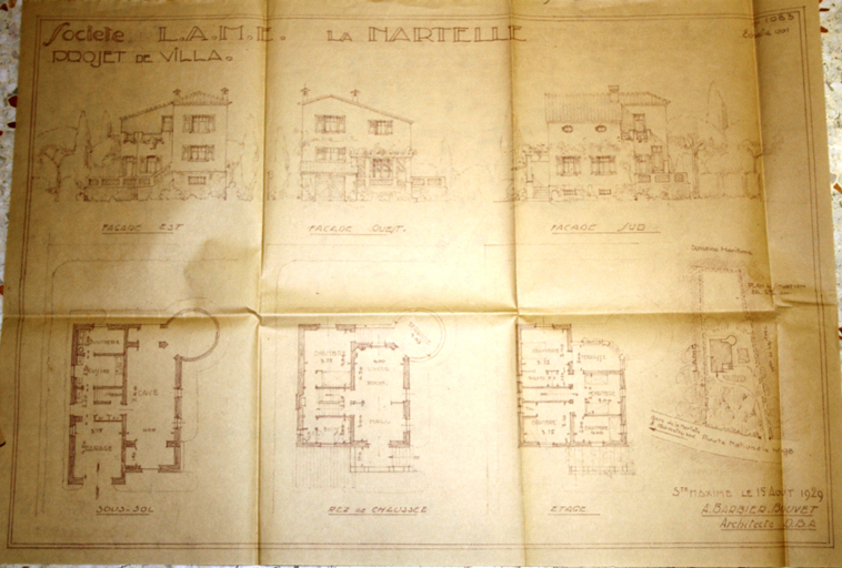 Société L.A.M.E. La Nartelle. Projet de villa. [Projet du 15 août 1929.]