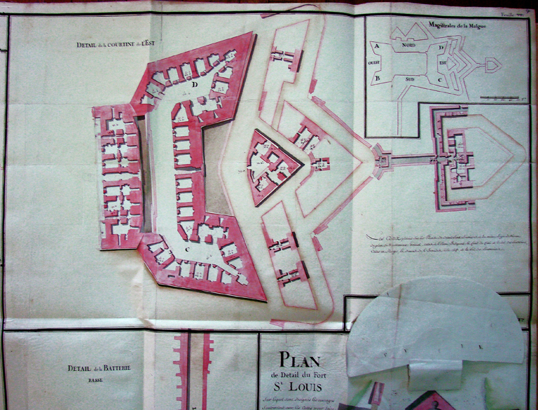 Détail de la courtine de l'est [Fort Lamalgue : corne lunette]. Magistrale de La Malgue. 1775.