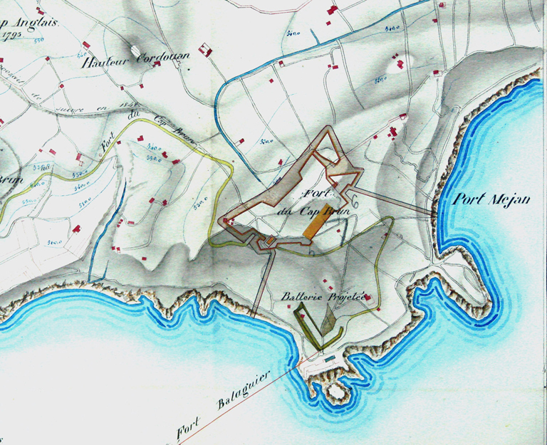 Fort du Cap Brun, 1843. ; Fort du Cap Brun et projet de la batterie basse. 1843.