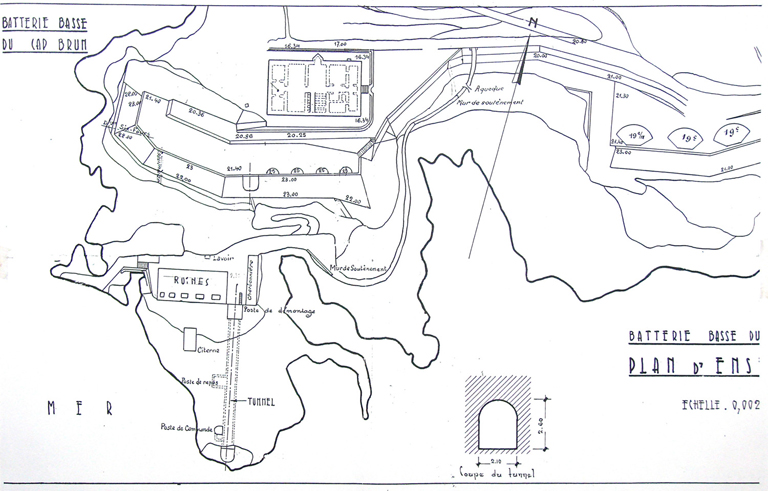 Batterie basse du Cap Brun. Plan d'ensemble vers 1948.