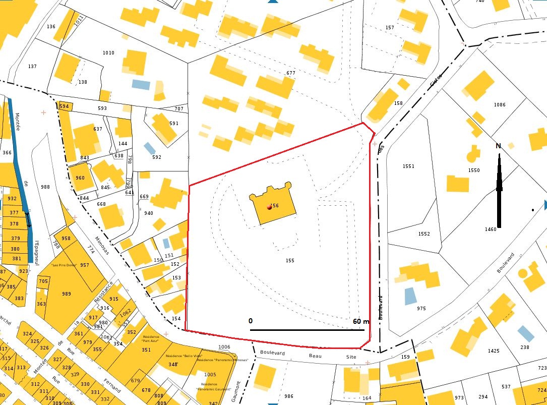 Plan-masse et de situation. D'après le plan cadastral 2012, section AB. 