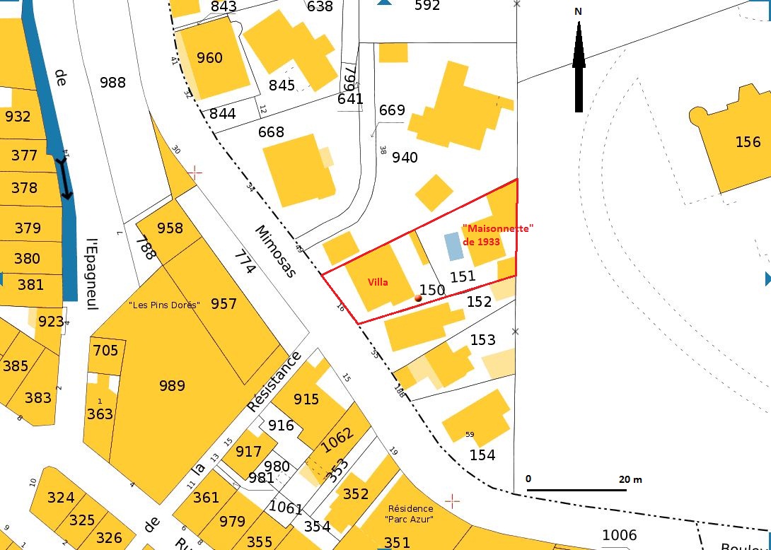 Plan-masse et de situation. D'après le plan cadastral 2012, section AB.