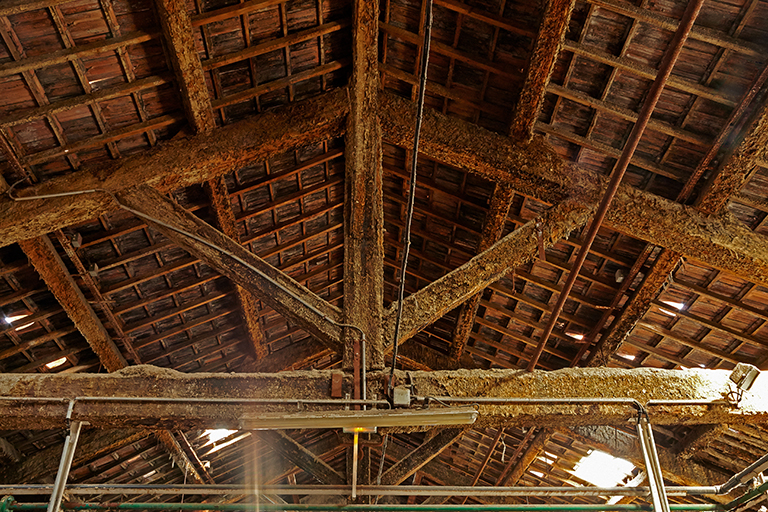 Bâtiment des chaudrons : détail de la charpente.